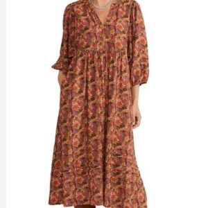 Marine Layer Brown Floral Midi Dress